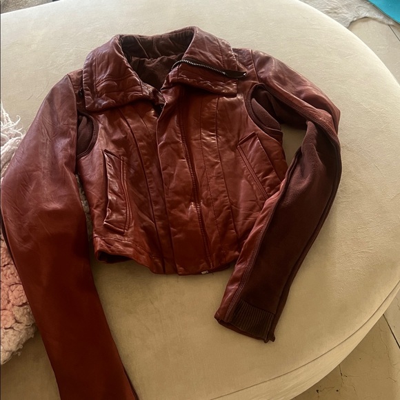 Rick Owens knit and leather bikers jacket blood 🩸 red 42/S - Picture 2 of 16